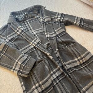 Ardene Charcoal and Cream Plaid Coat